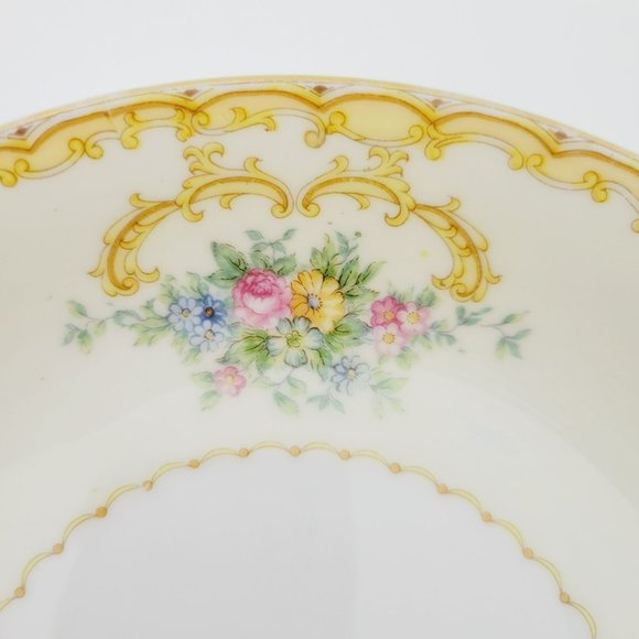 Noritake Charon Salad Plate & Coupe Soup Bowl, c1933-40, Floral & Yellow Scrolls - Picture 3 of 11